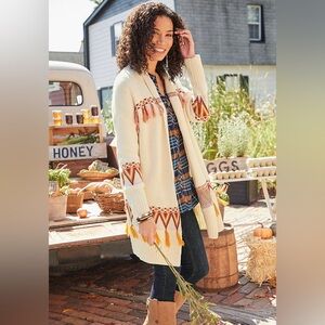 Matilda Jane Southwest Moments With You Gingersnap Open Front Cream Long Sweater